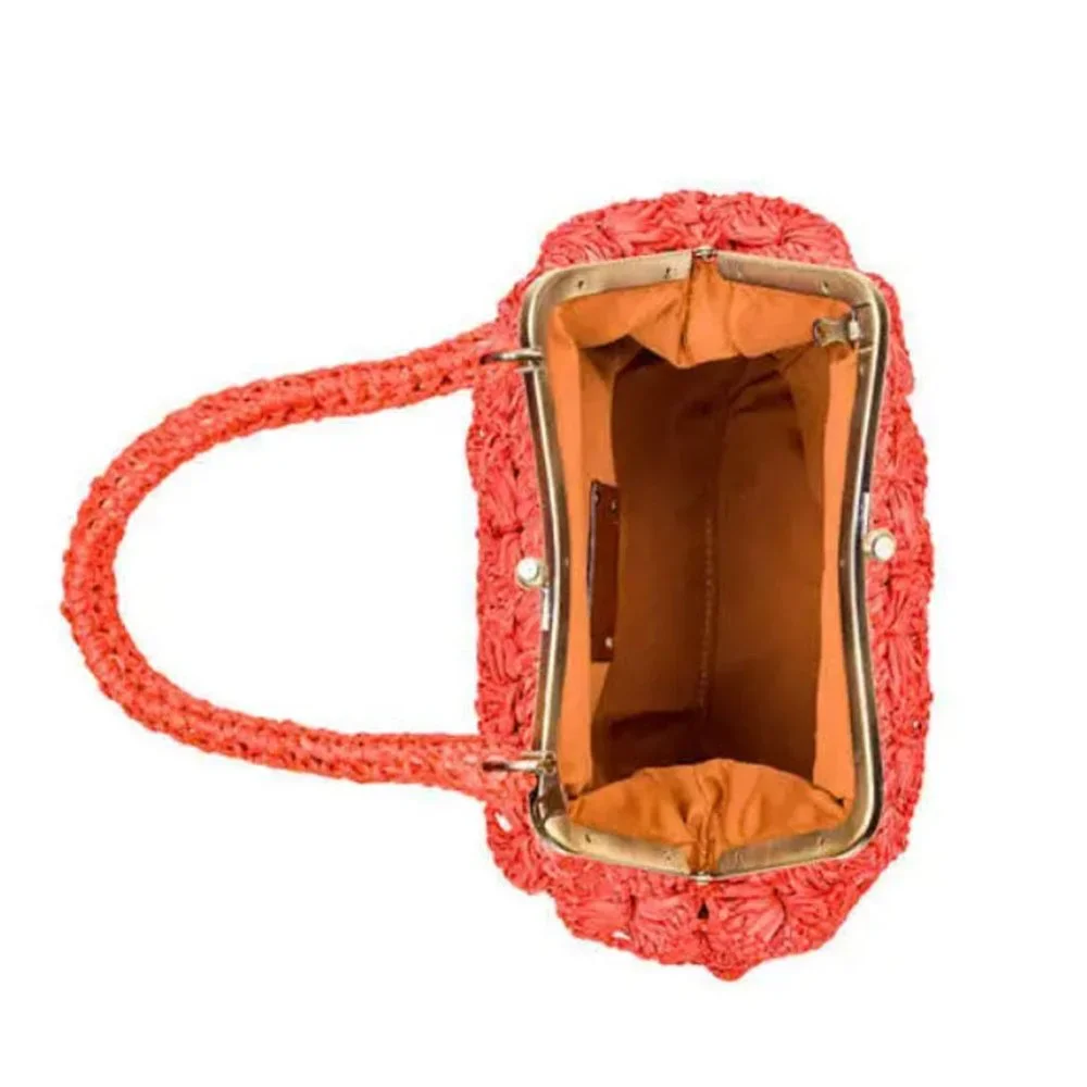 Patricia Nash Coral Laureana Scalloped Raffia Satchel Handbag